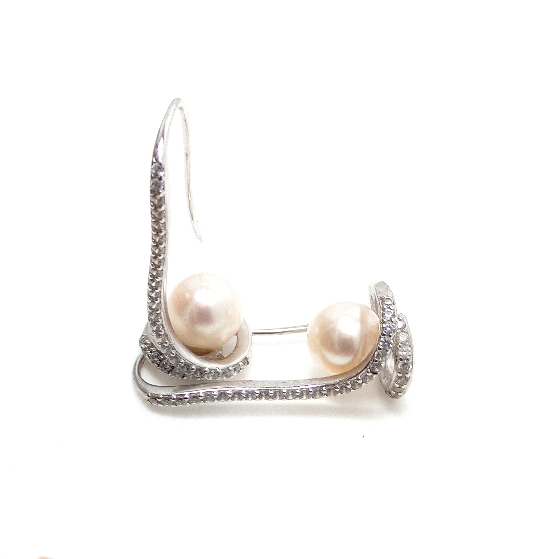 Silver Cradle Round White Pearls Earrings